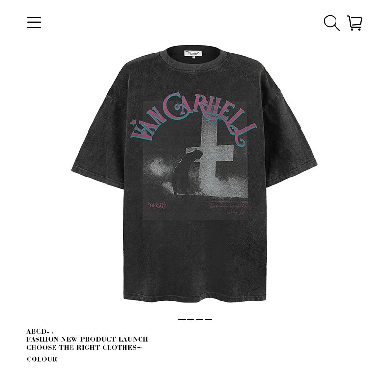 VANCARHELL T-Shirts Oversized graphic-print crew-neck T-shirt — 8324-Washed black