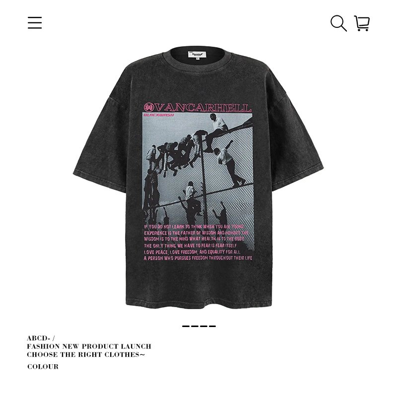 VANCARHELL T-Shirts Oversized graphic-print crew-neck T-shirt — 8459-Stir-fried dark color