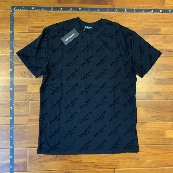 Balmain All-Over Logo Print Black T-Shirt - 1