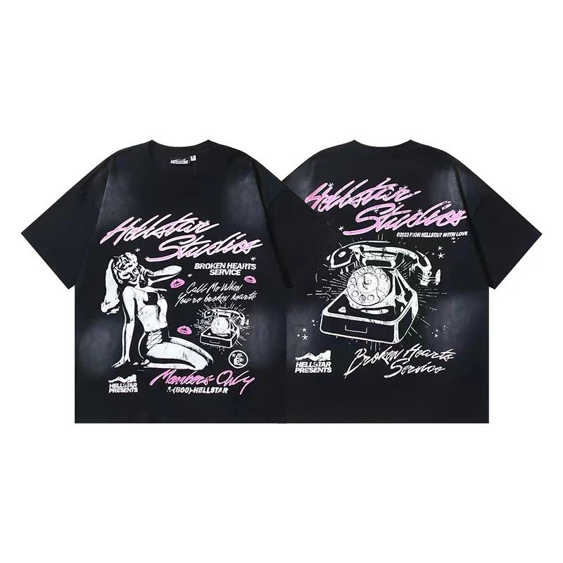 Hellstar T-Shirts Washed graphic T-shirt — 683 Washed old black