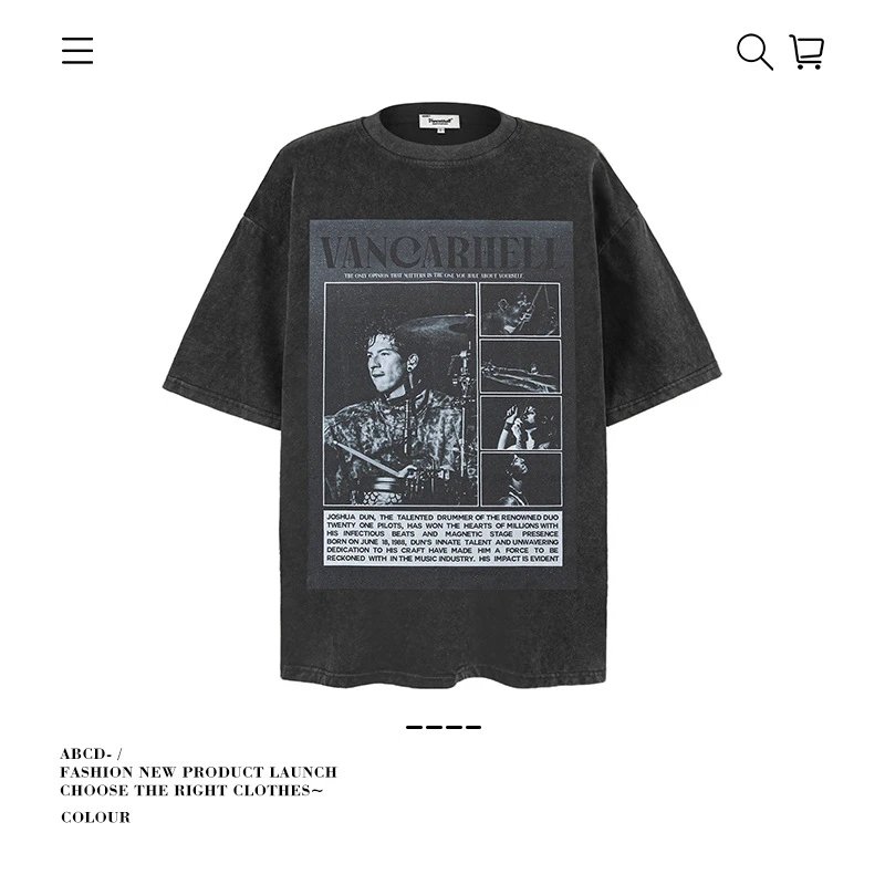 VANCARHELL T-Shirts Oversized graphic-print crew-neck T-shirt — L 1001-Stir-fried dark color