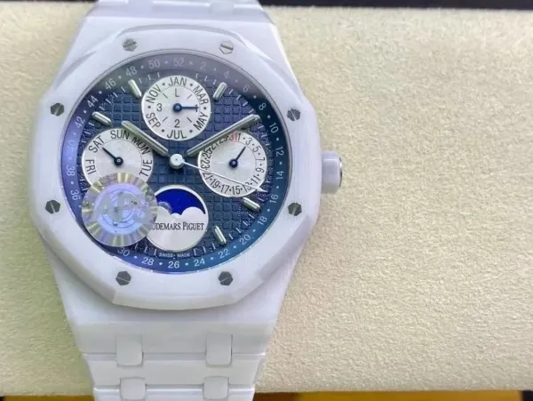 Audemars Piguet Royal Oak Perpetual Calendar White Ceramic Blue Dial Watch Watches - 1