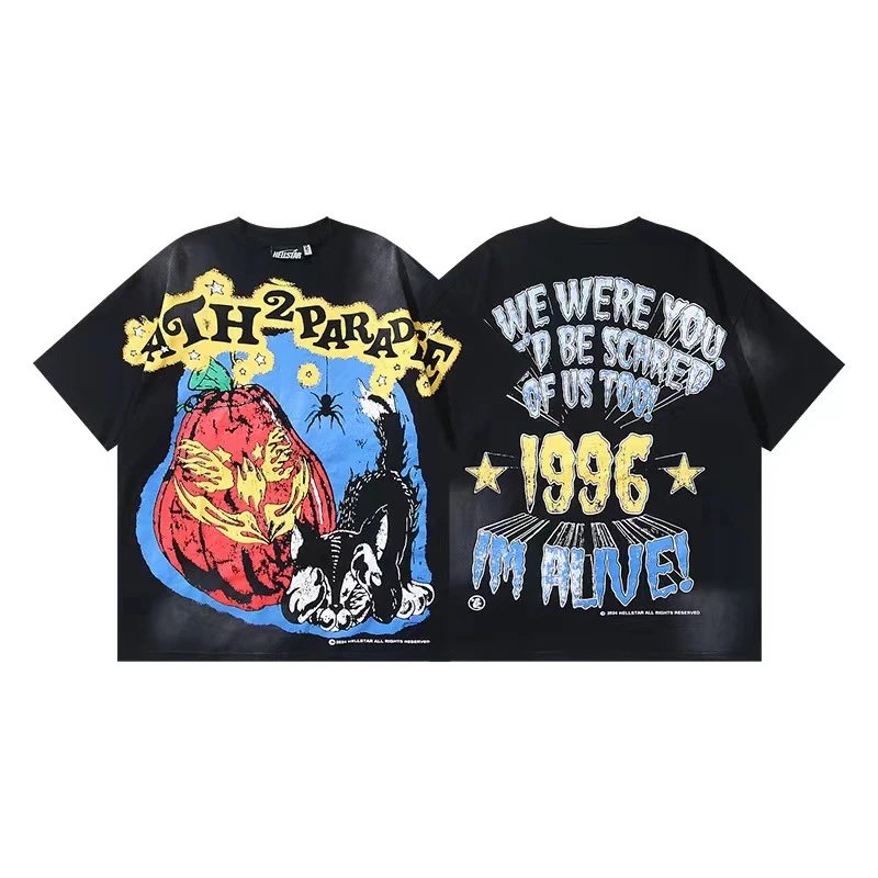 Hellstar T-Shirts Washed graphic T-shirt — 6702 Washed old black