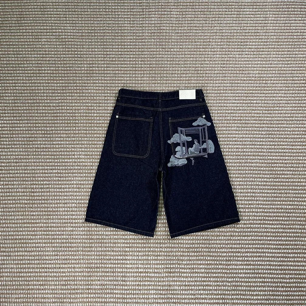 Derschutze Jeans Embroidered wide-leg — Starry Sky [Shorts】
