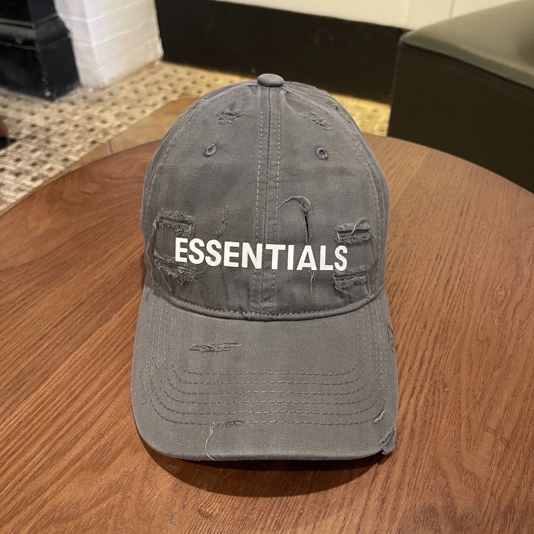 Essentials Hats Distressed Logo Baseball Cap — M09 gray