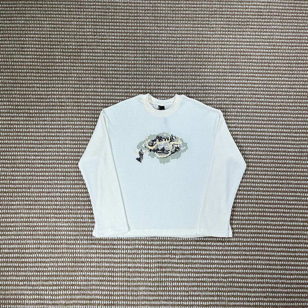 Unbranded Hoodies & Sweatshirts Embroidered Floral — Waffle Knit / Apricot Long-Sleeve Top