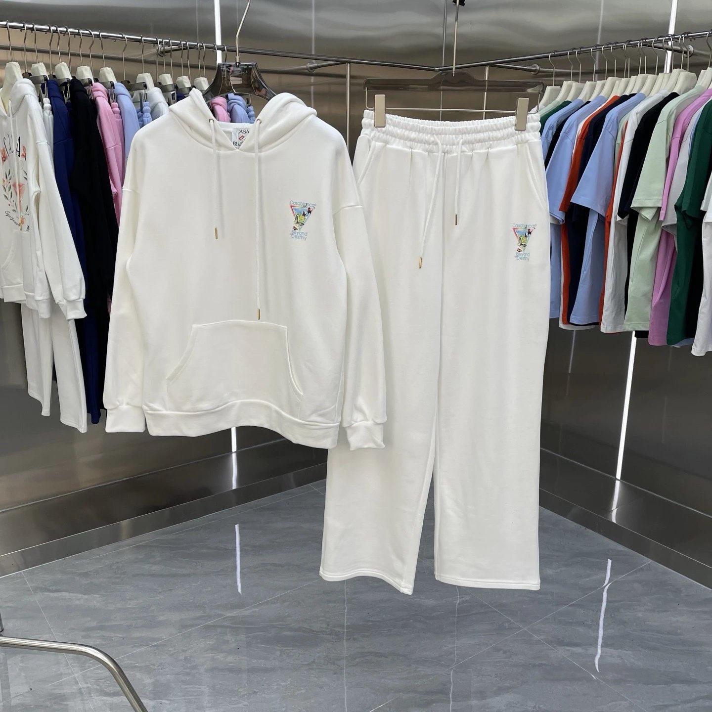 Casablanca Matching Sets Hooded sweatshirt and wide-leg sweatpants set with graphic print — Set -02 White