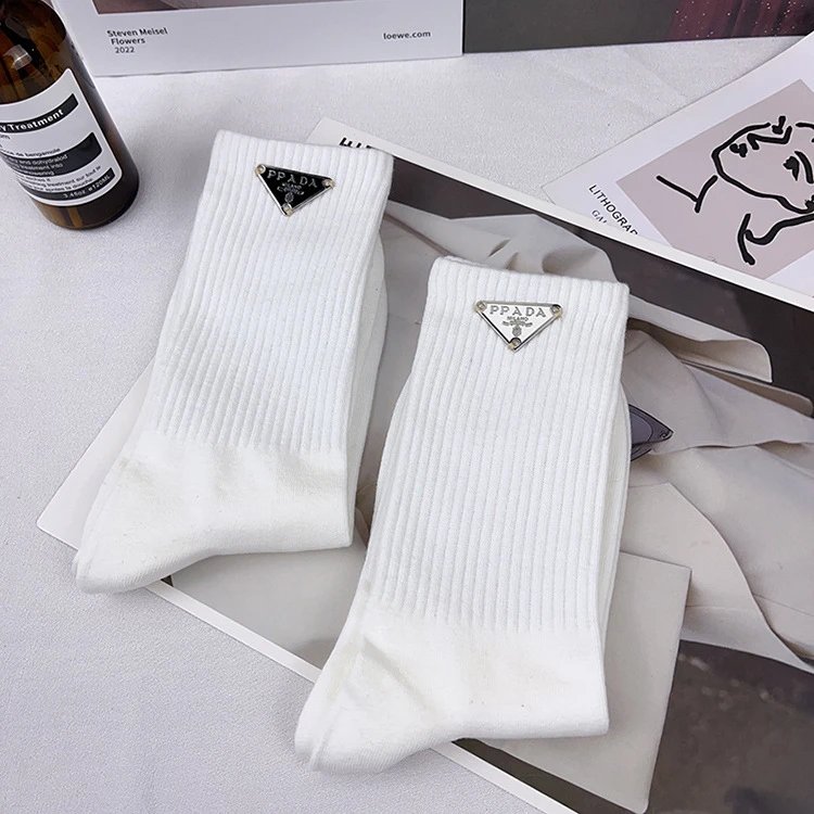 Prada Logo-Embellished Ribbed Cotton Socks White - 18