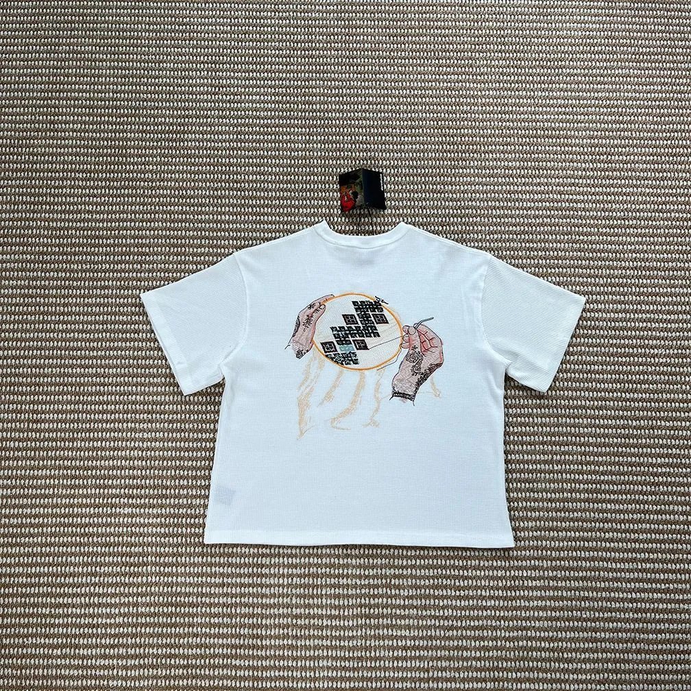 Derschutze T-Shirts Embroidered Graphic Short-Sleeve T-Shirt — Textile / White [Short Sleeve]