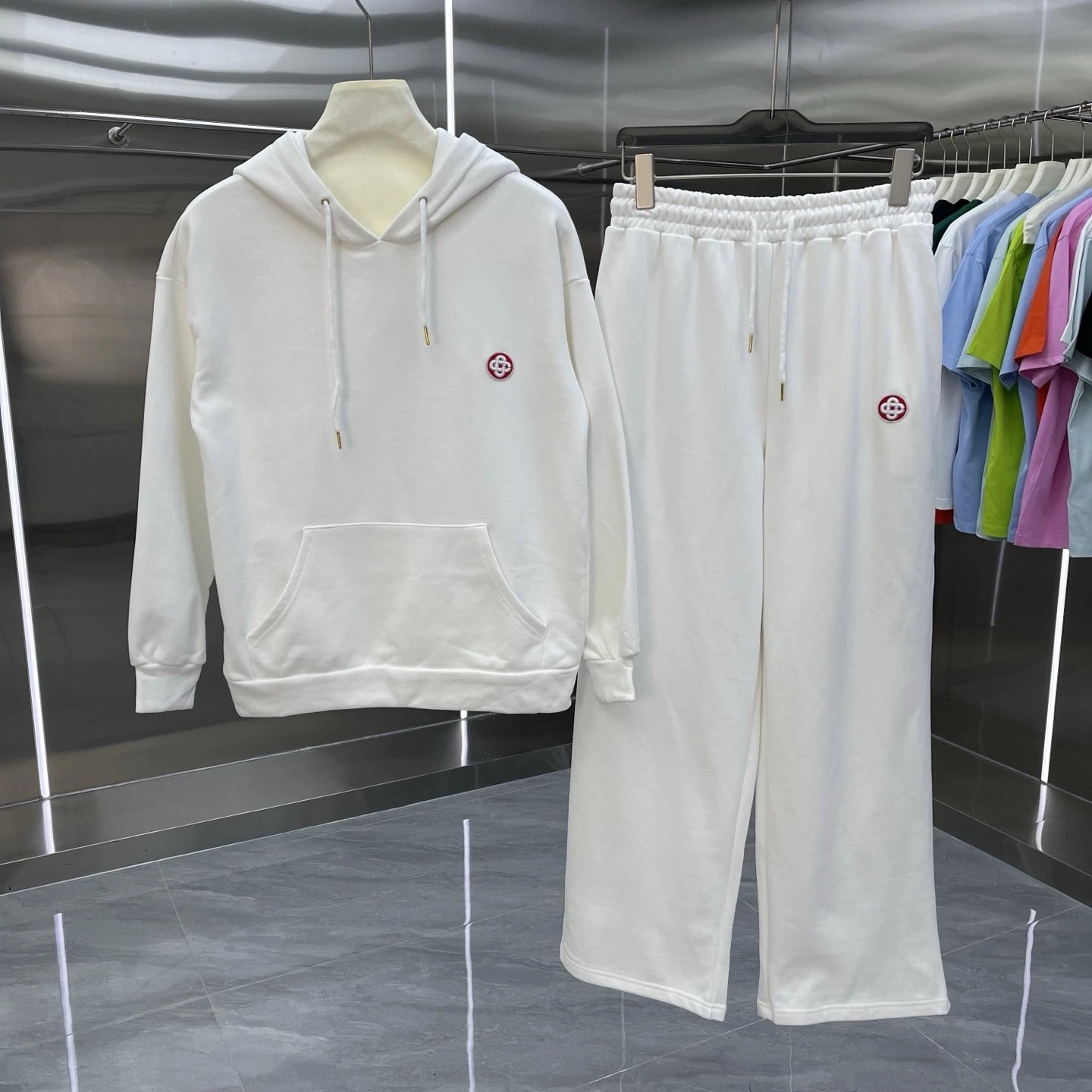 Casablanca Matching Sets Hooded sweatshirt and wide-leg sweatpants set with graphic print — Set-05 white
