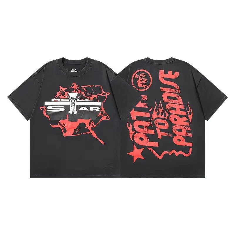 Hellstar T-Shirts Graphic Crewneck T-Shirt — 605 Washed old black