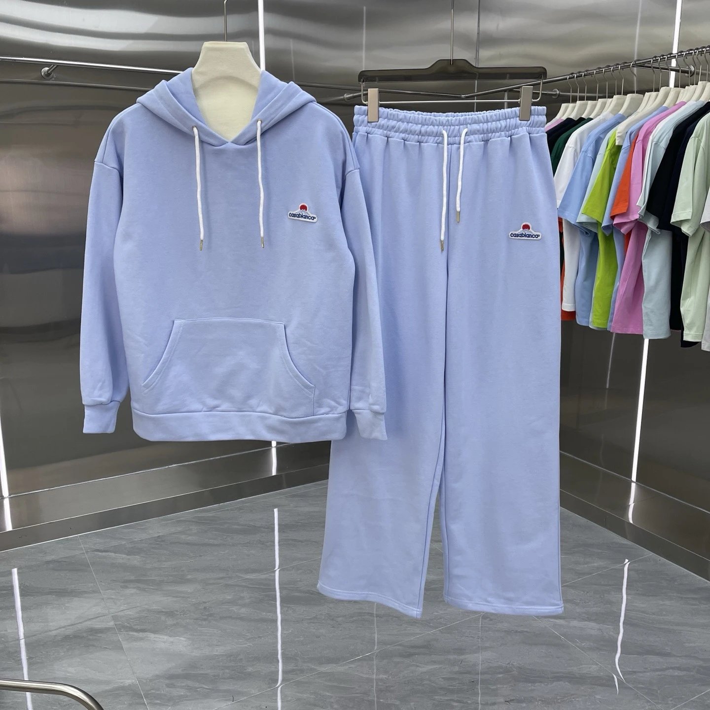 Casablanca Matching Sets Hooded sweatshirt and wide-leg sweatpants set with graphic print — Set-06 blue