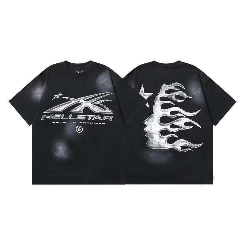 Hellstar T-Shirts Graphic Crewneck T-Shirt — 619 Washed old black