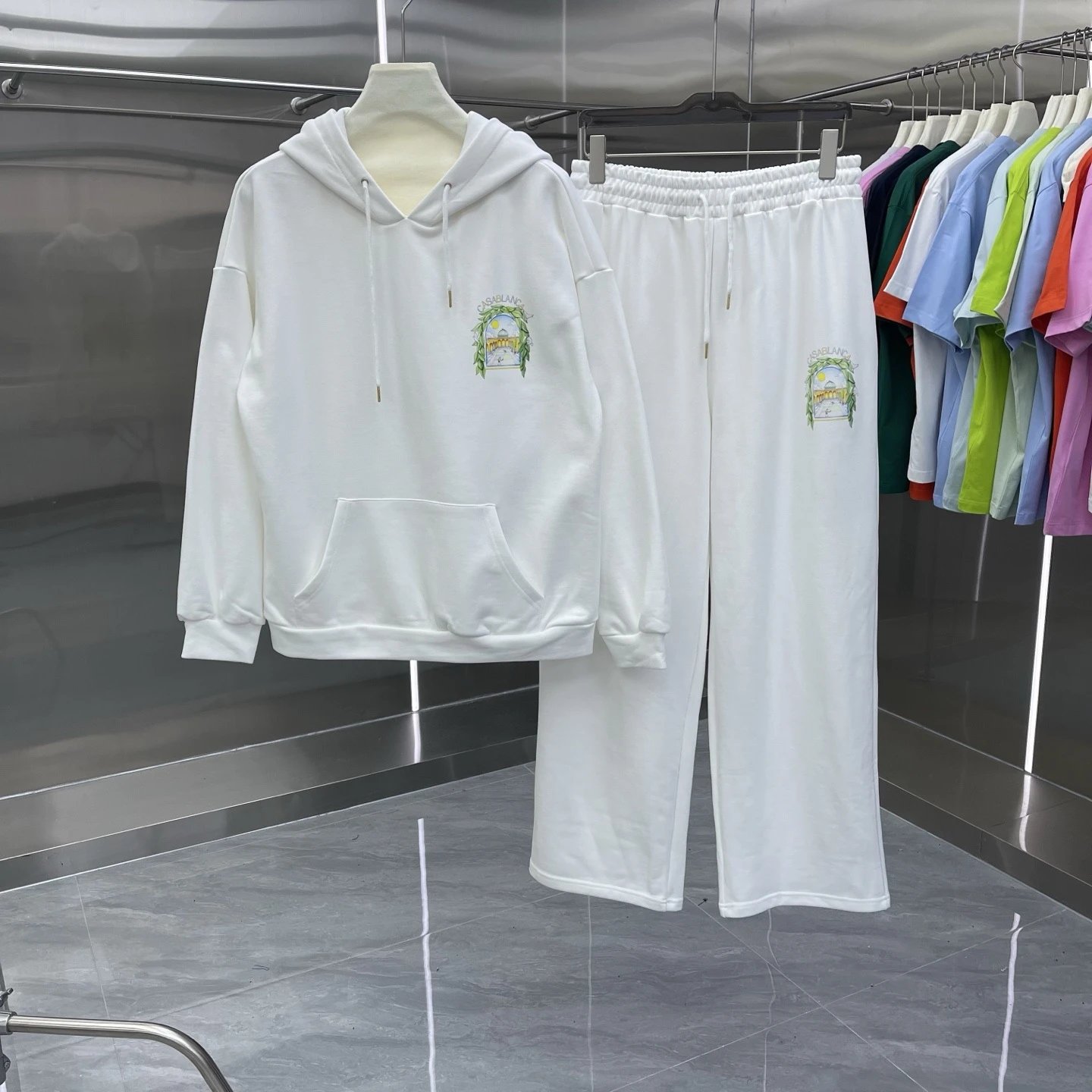 Casablanca Matching Sets Hooded sweatshirt and wide-leg sweatpants set with graphic print — Set-09 white