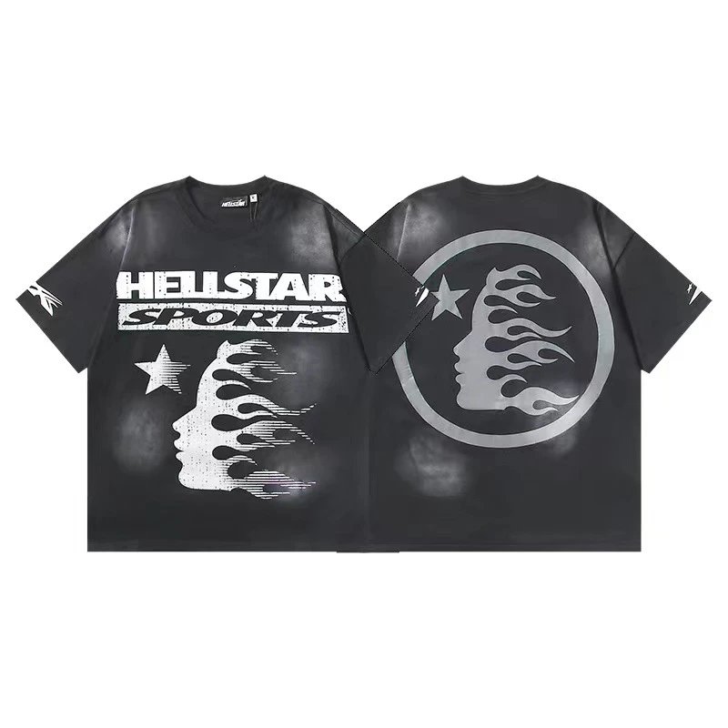 Hellstar T-Shirts Graphic Crewneck T-Shirt — 658 Washed old black