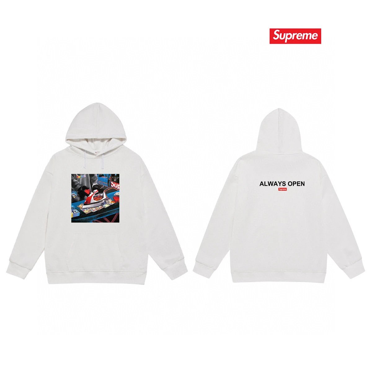 Supreme Hoodies & Sweatshirts Fleece-Lined Hooded Sweatshirt with Graphic Logo Print — 19-2 Fleece-lined version