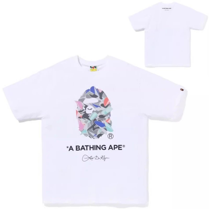 A Bathing Ape T-Shirts Head Graphic Short-Sleeve T-Shirt — army green 768 white