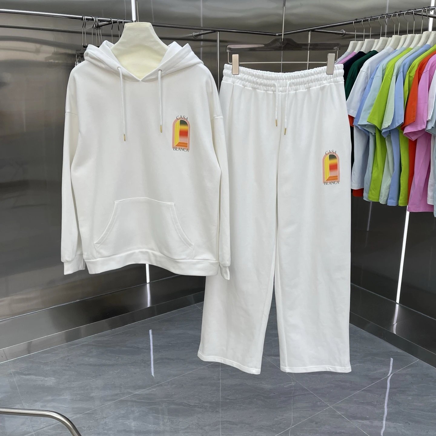 Casablanca Matching Sets Hooded sweatshirt and wide-leg sweatpants set with graphic print — Set-13 white