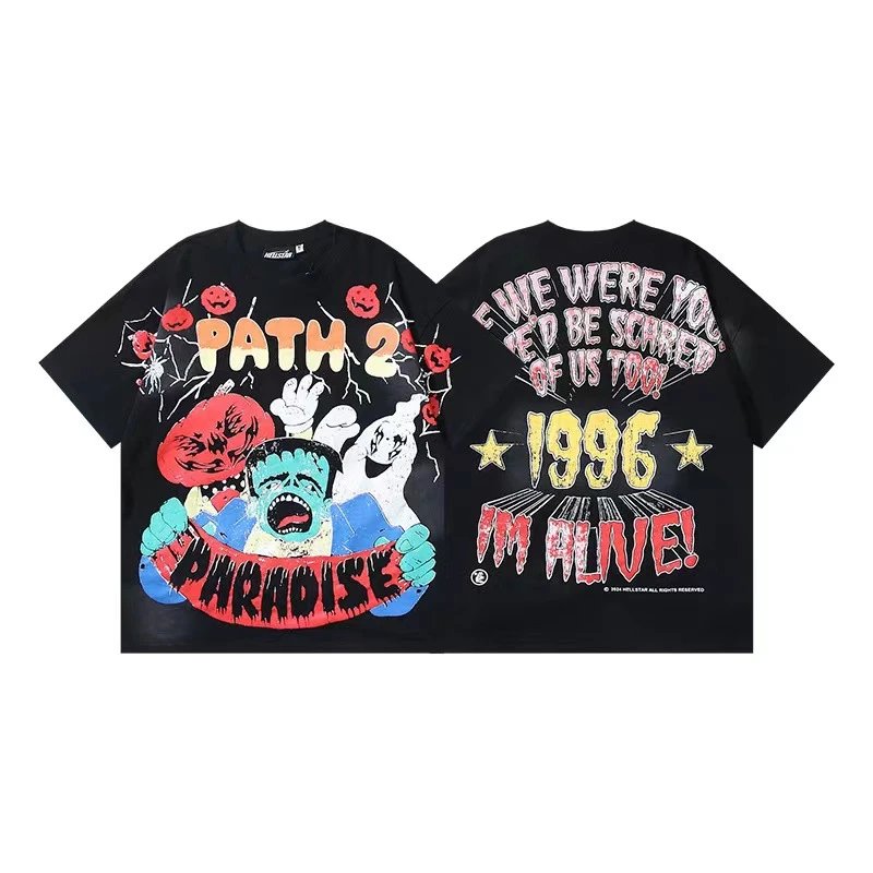 Hellstar T-Shirts Washed graphic T-shirt — 6701 Washed old black