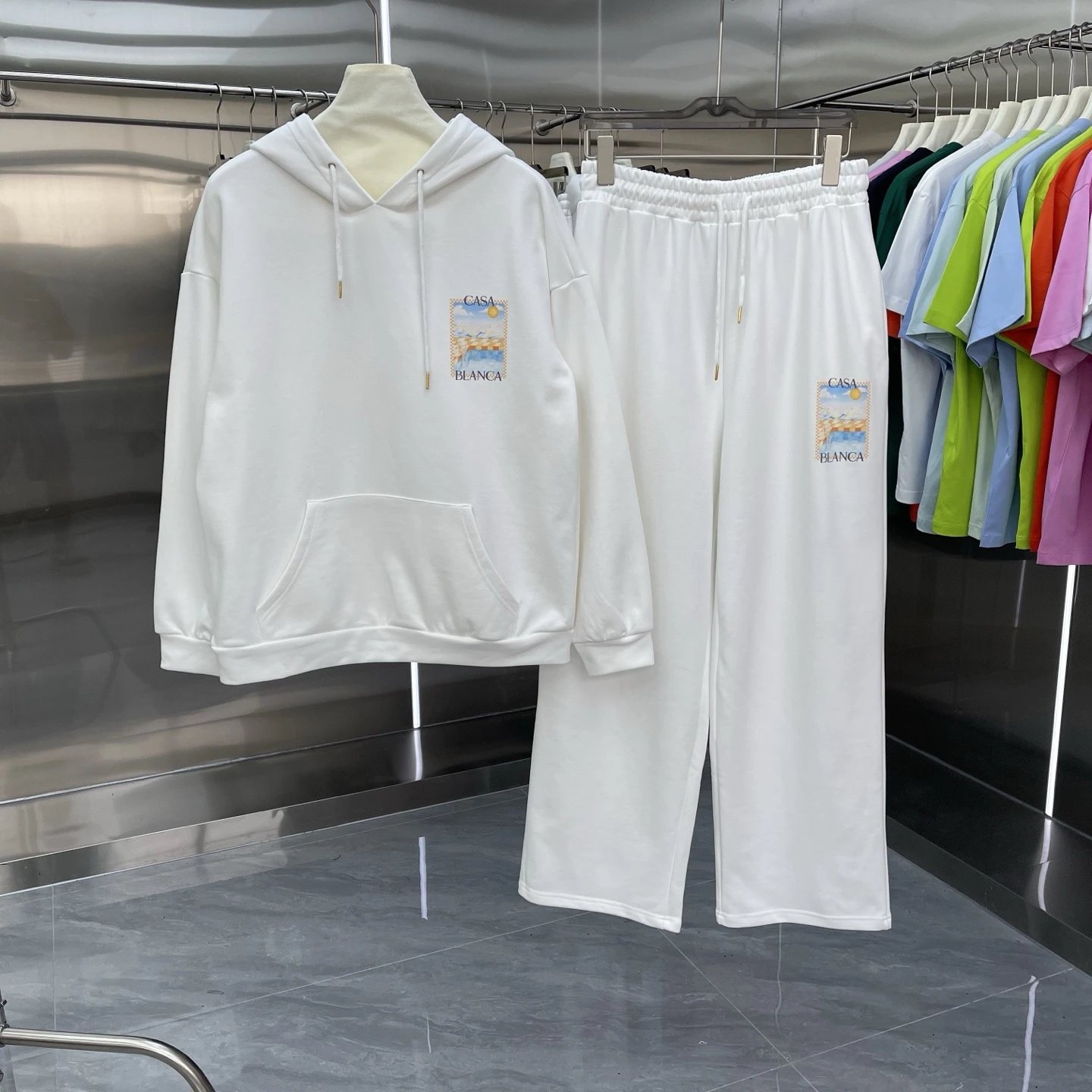 Casablanca Matching Sets Hooded sweatshirt and wide-leg sweatpants set with graphic print — Set-11 white