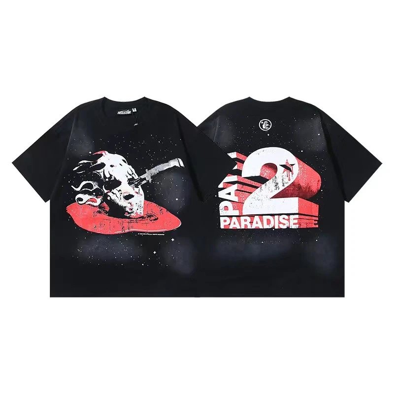 Hellstar T-Shirts Washed graphic T-shirt — 6703 Washed old black
