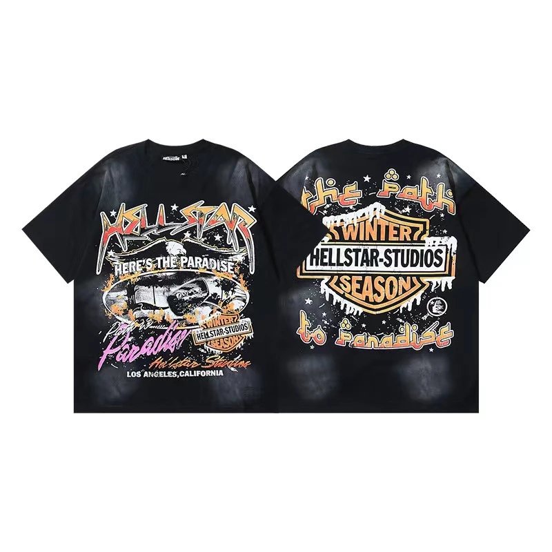 Hellstar T-Shirts Washed graphic T-shirt — 6709 Washed old black