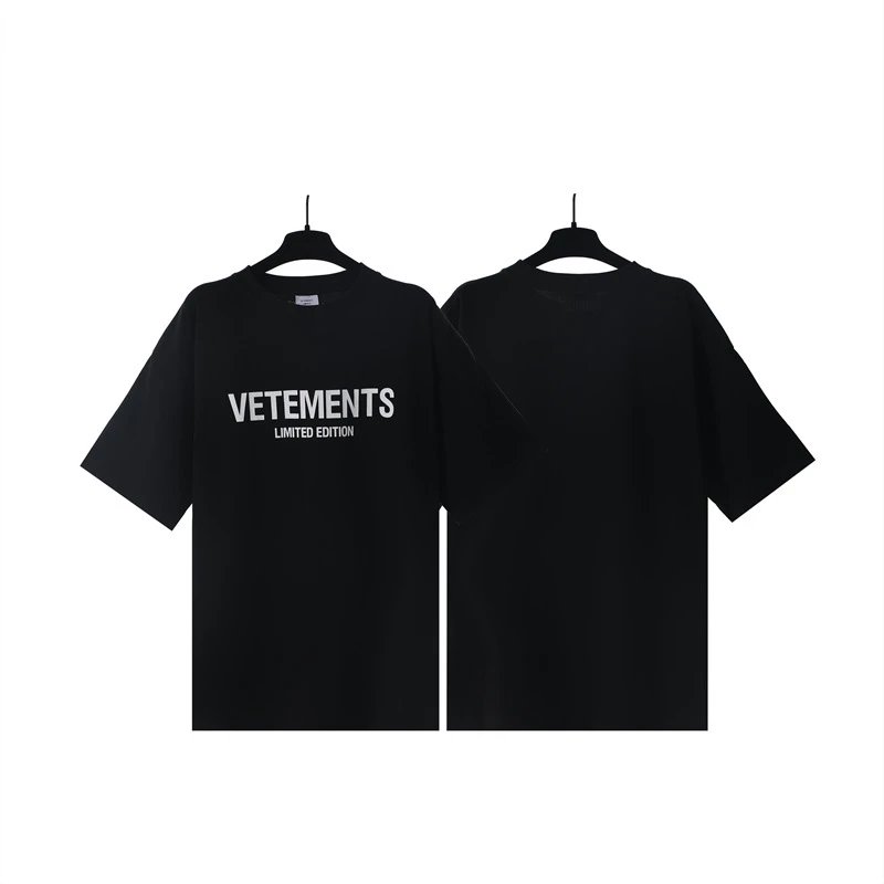 Vetements T-Shirts Washed graphic logo print — Black with white text 7044