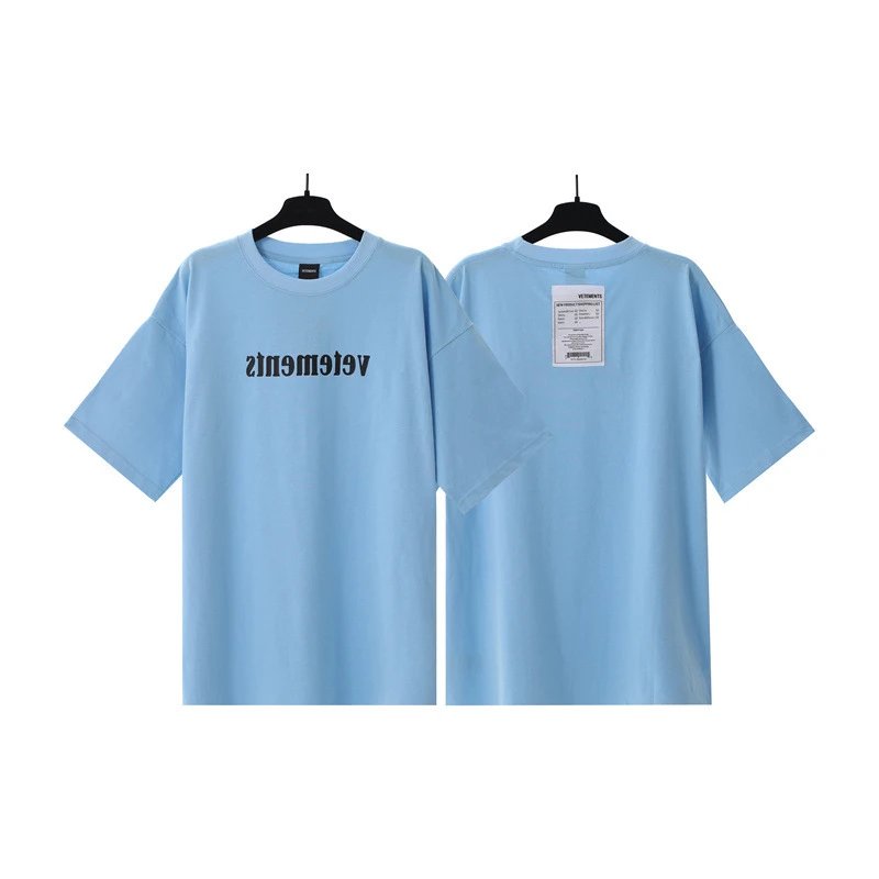Vetements T-Shirts Washed graphic logo print — Lake Blue Reverse Letters 7042