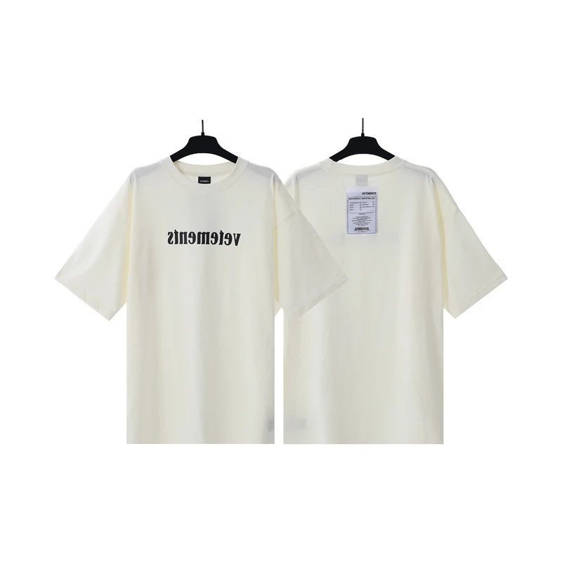Vetements T-Shirts Washed graphic logo print — milky white reverse letter 7042