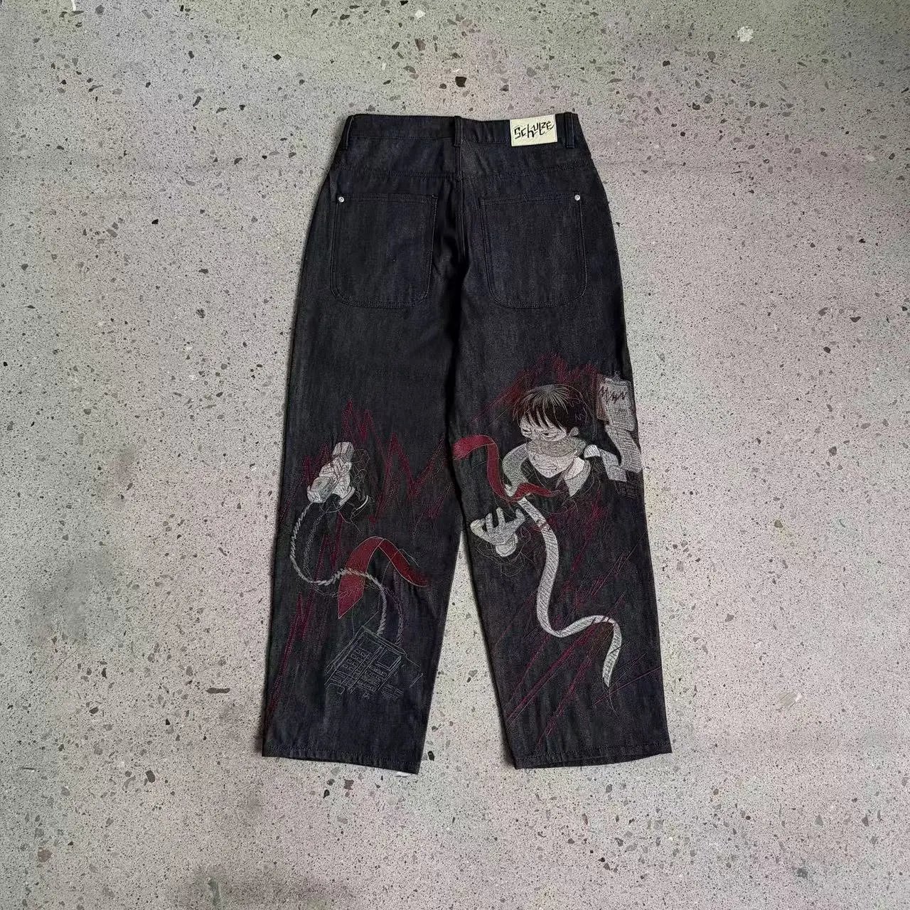 Derschutze Jeans Embroidered wide-leg — Cartoon Characters [Trousers】