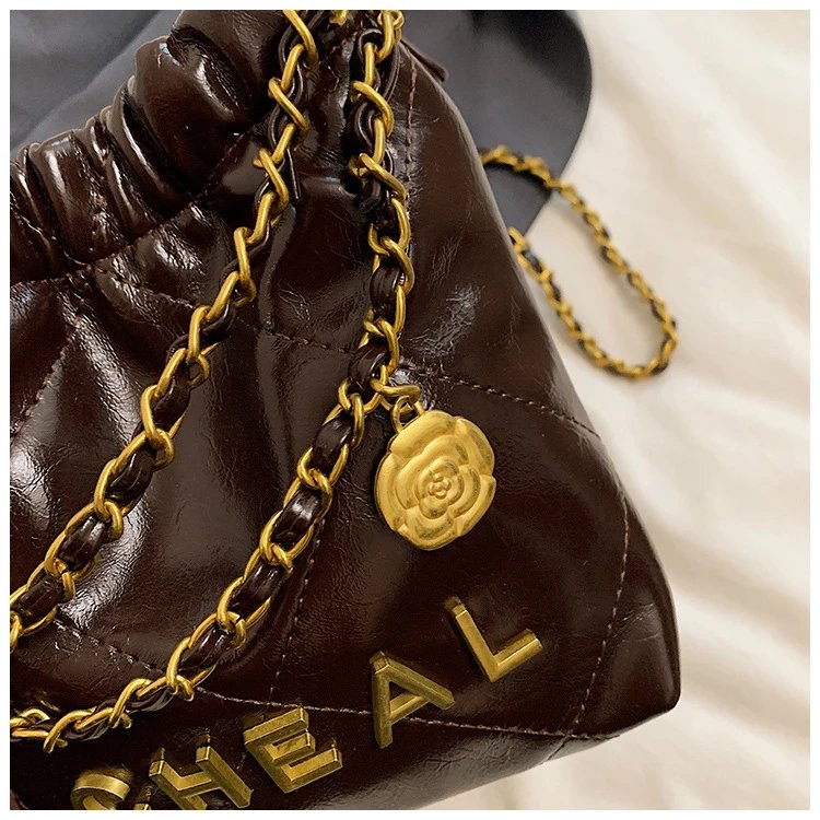 Chanel CHEAL Bucket Bag Black Patent Leather Chain Strap Handbags - 43