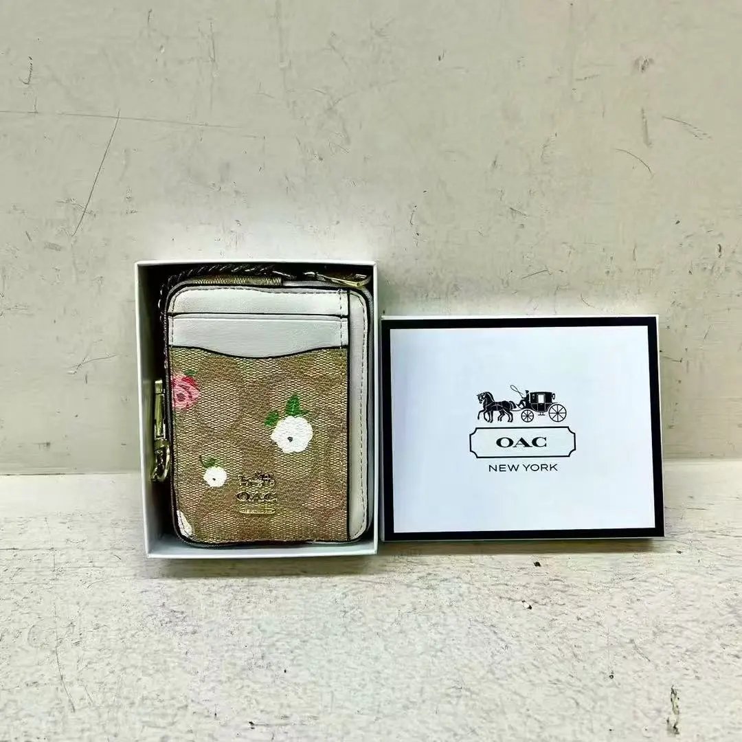 Coach Signature Canvas Card Holder with Chain Strap Brown and Black Wallet - 4