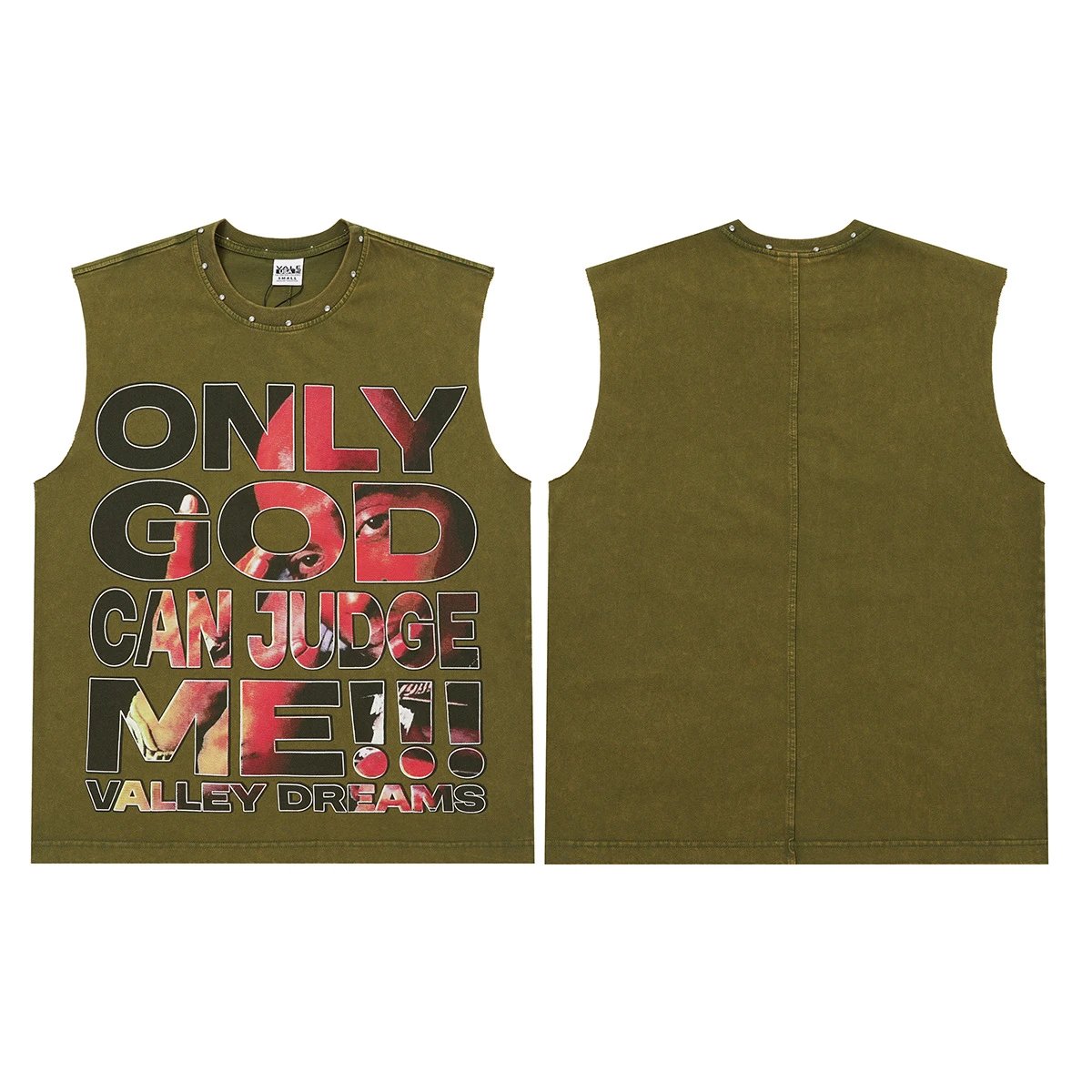 Valley Dreams Vests Washed Graphic Sleeveless Top — V 1303 Washed olive green