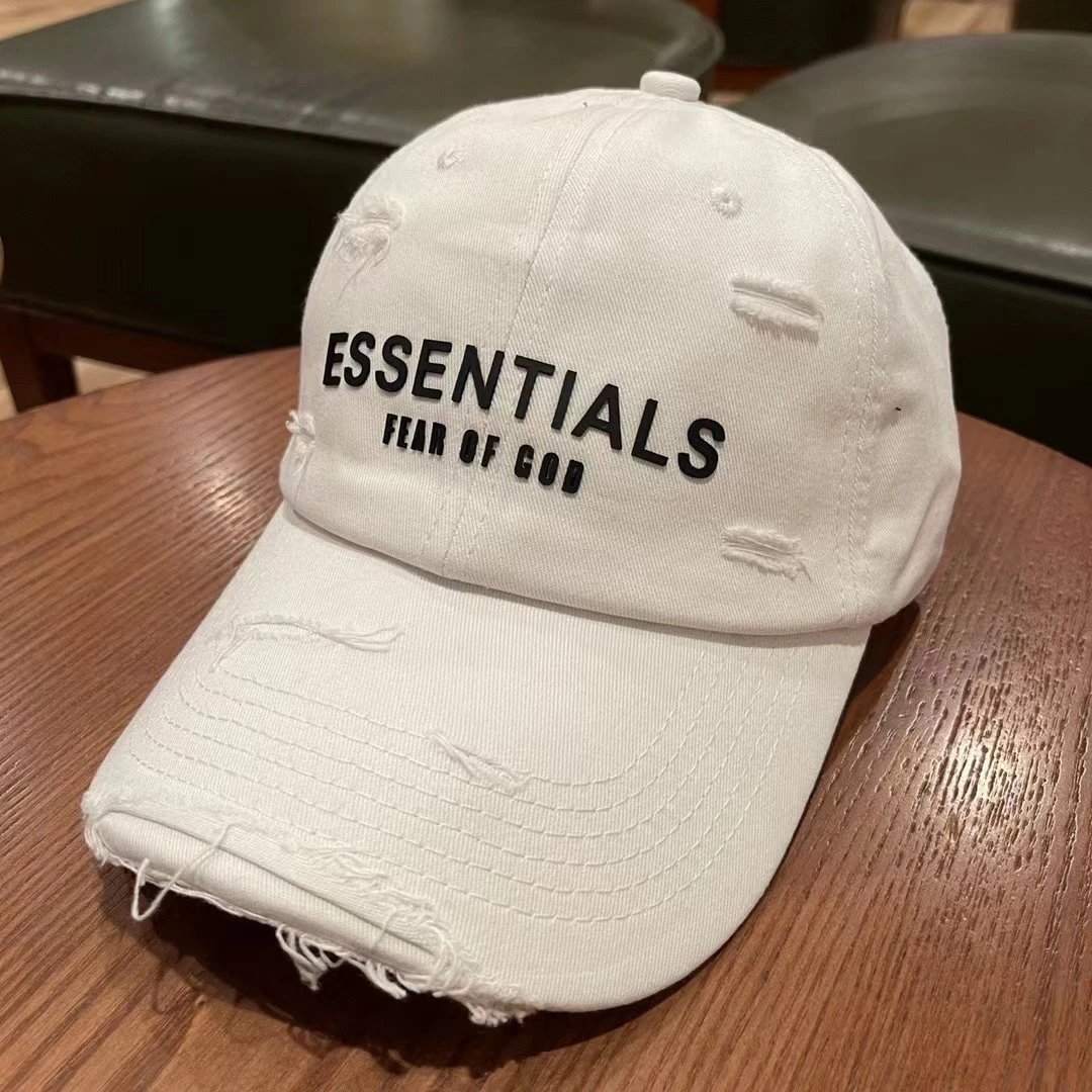 Essentials Hats Distressed Logo Baseball Cap — M05 White