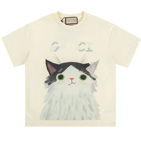 Gucci Cream Cat Print T-Shirt