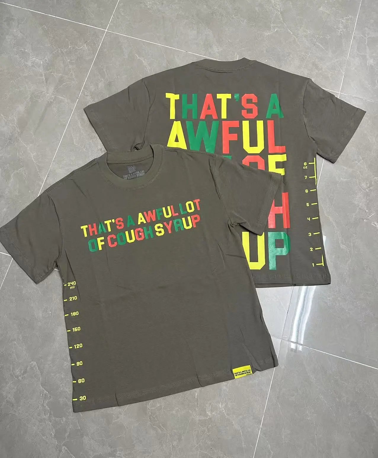 That's a Awful Lot of Cough Syrup T-Shirts Short-Sleeve Graphic Print — 207 Khaki