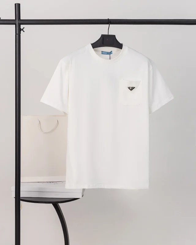 Prada T-Shirts Crew-neck T-shirt with triangular logo plaque product detail image 13