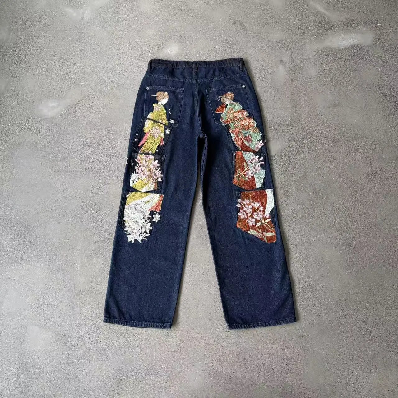 Derschutze Jeans Embroidered wide-leg — Wind Double Female [Trousers】
