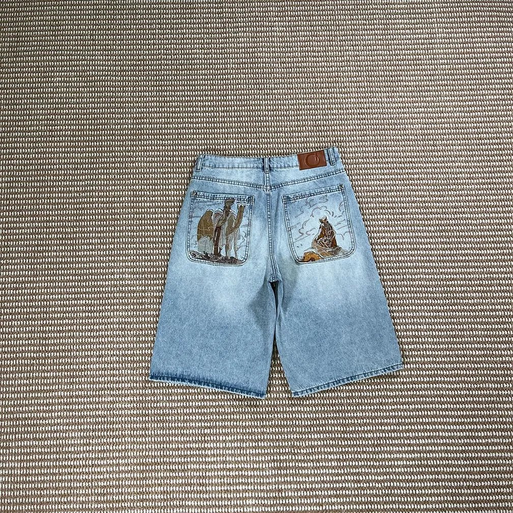 Derschutze Jeans Embroidered wide-leg — Camel [Shorts】