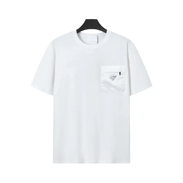 Prada T-Shirts Crew-neck T-shirt with triangular logo plaque product detail image 31