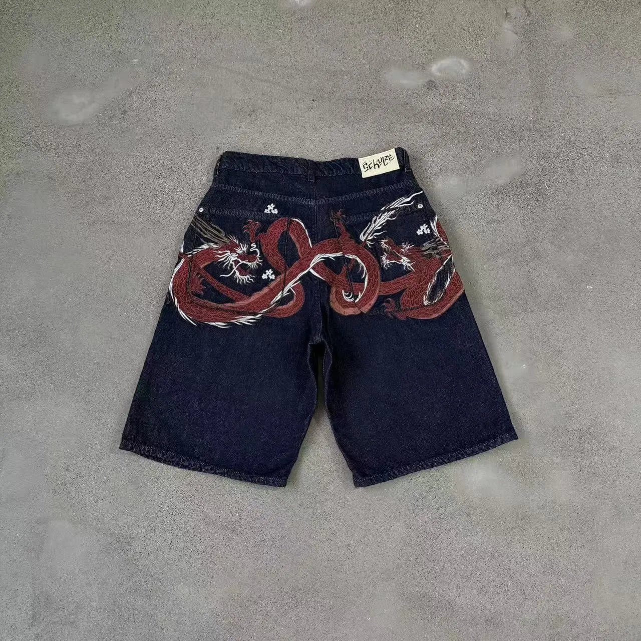 Derschutze Jeans Embroidered wide-leg — Double Dragon [Shorts]