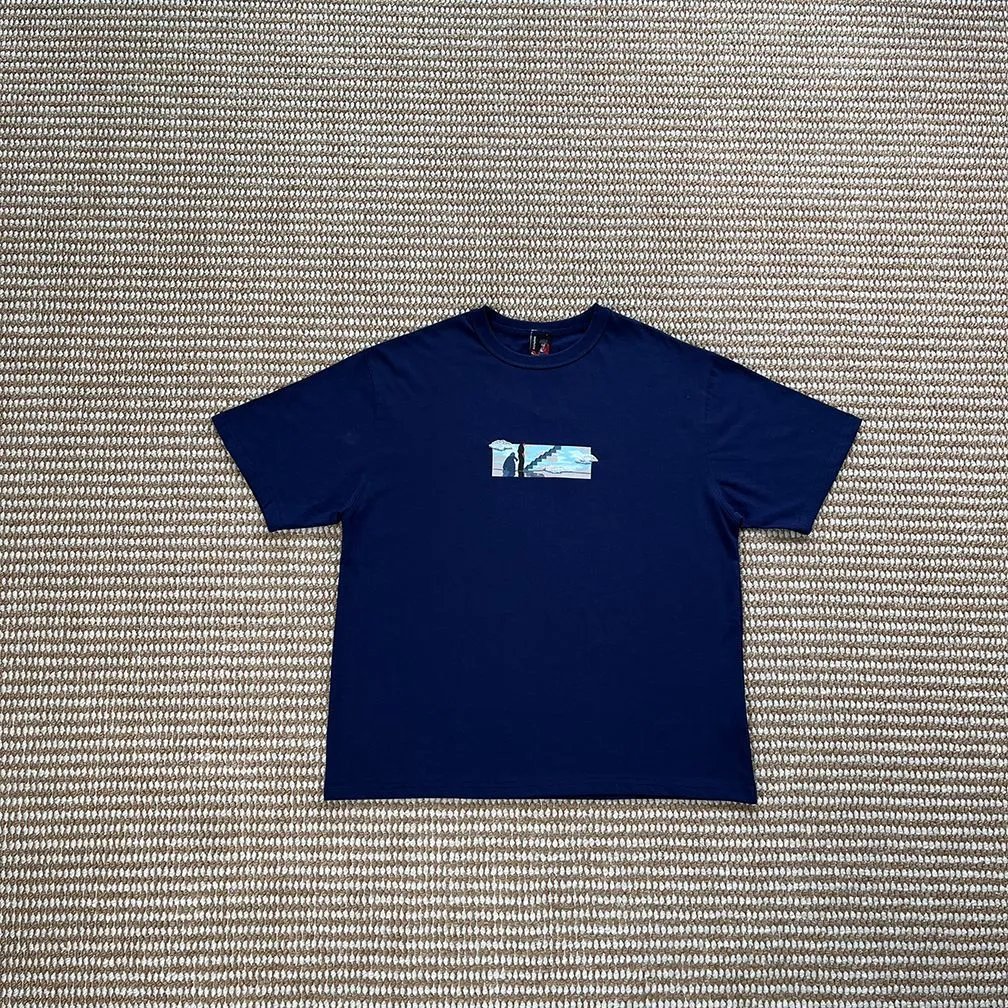 Derschutze T-Shirts Embroidered Graphic Short-Sleeve T-Shirt — Stairs / Blue [Short Sleeve]