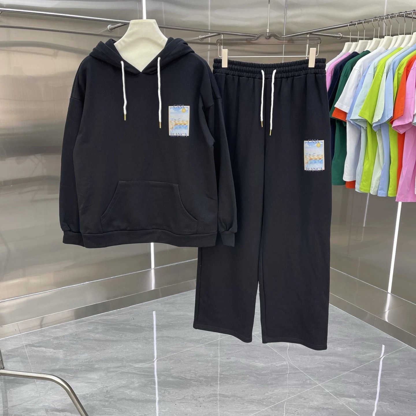 Casablanca Matching Sets Hooded sweatshirt and wide-leg sweatpants set with graphic print — Set-11 Black