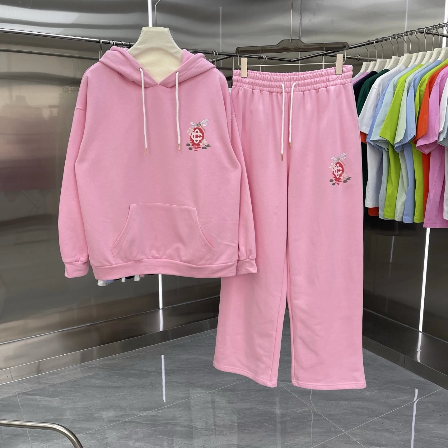 Casablanca Matching Sets Hooded sweatshirt and wide-leg sweatpants set with graphic print — Set-15 Pink