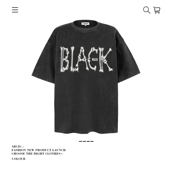 Design Black Wash Bone Print Oversized T-Shirt - 1