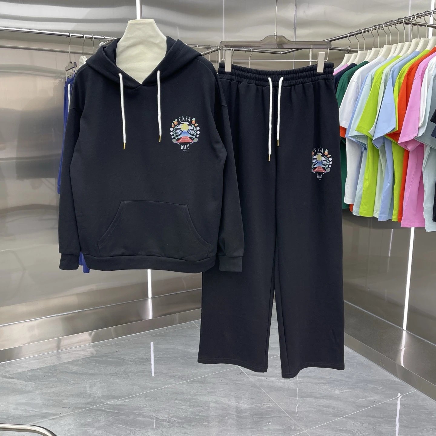 Casablanca Matching Sets Hooded sweatshirt and wide-leg sweatpants set with graphic print — Set-12 Black