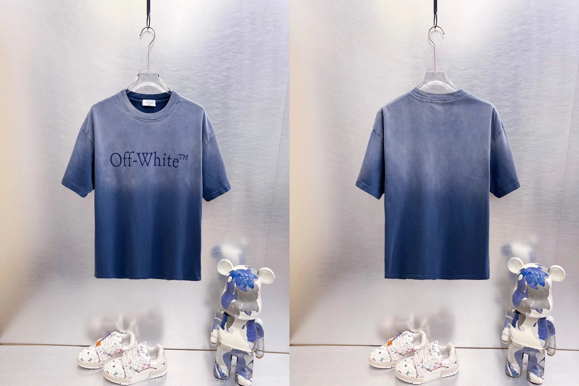 Off-White T-Shirts Oversized graphic-print short-sleeve — 9288 gradient wash gray blue