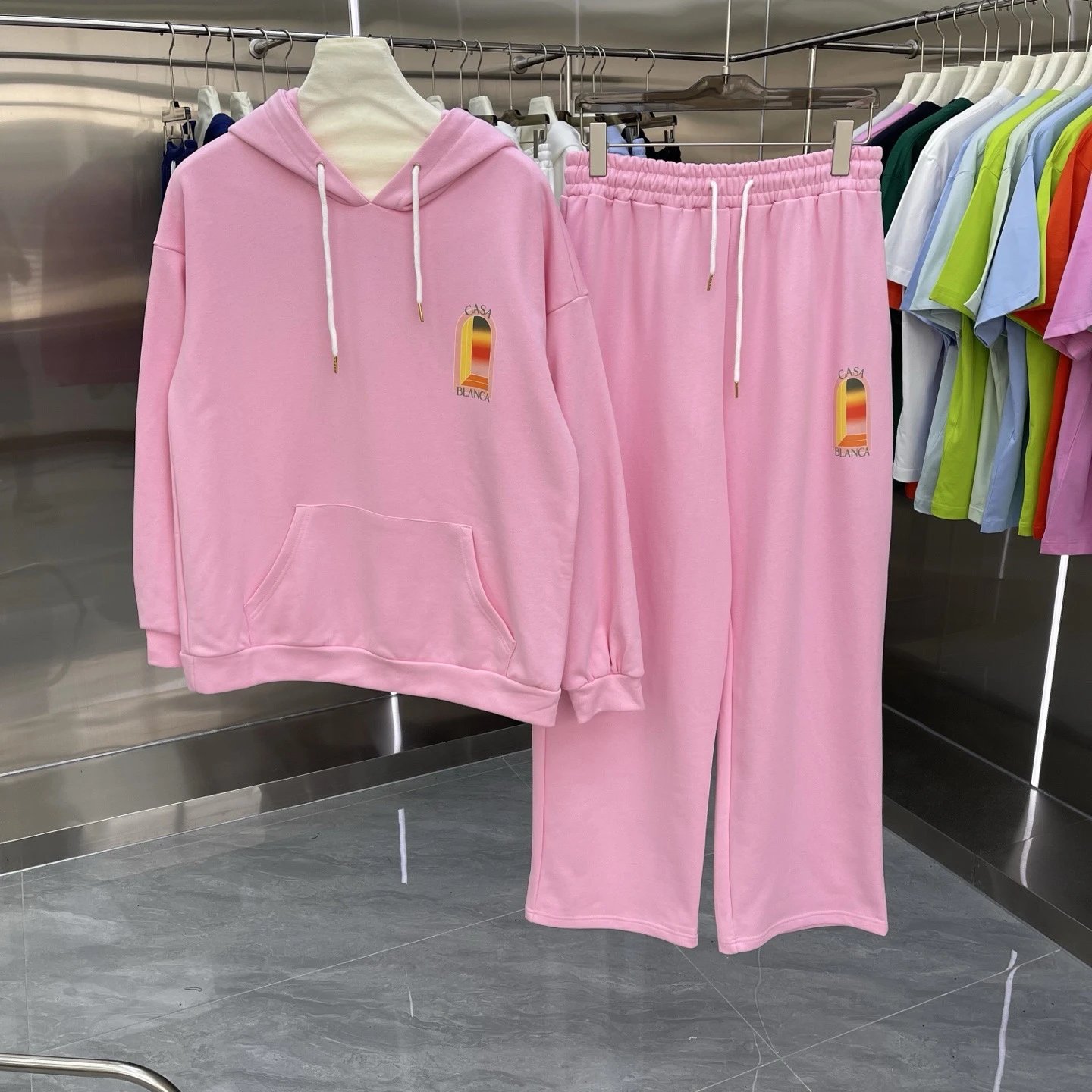Casablanca Matching Sets Hooded sweatshirt and wide-leg sweatpants set with graphic print — Set-13 Pink