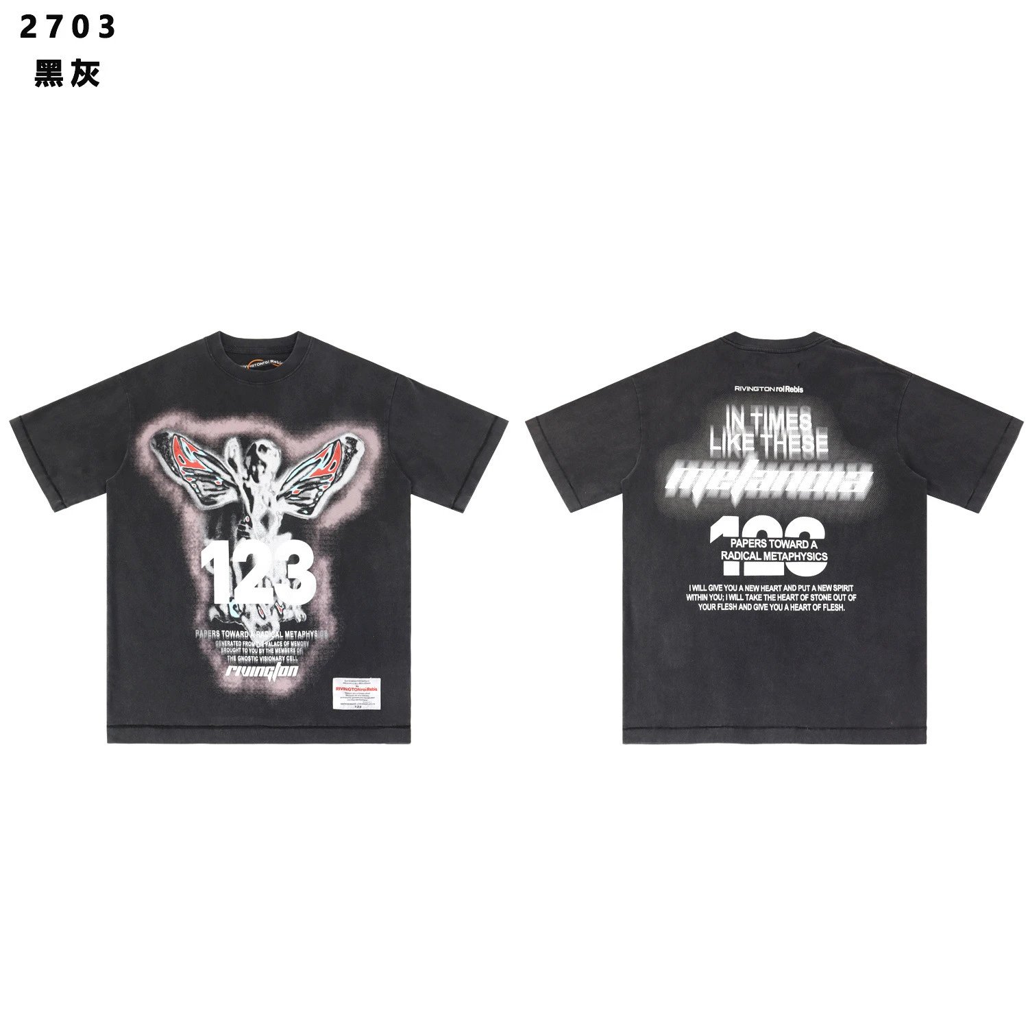Rivington Roi Rebis T-Shirts Washed Graphic Print — 2703 gray