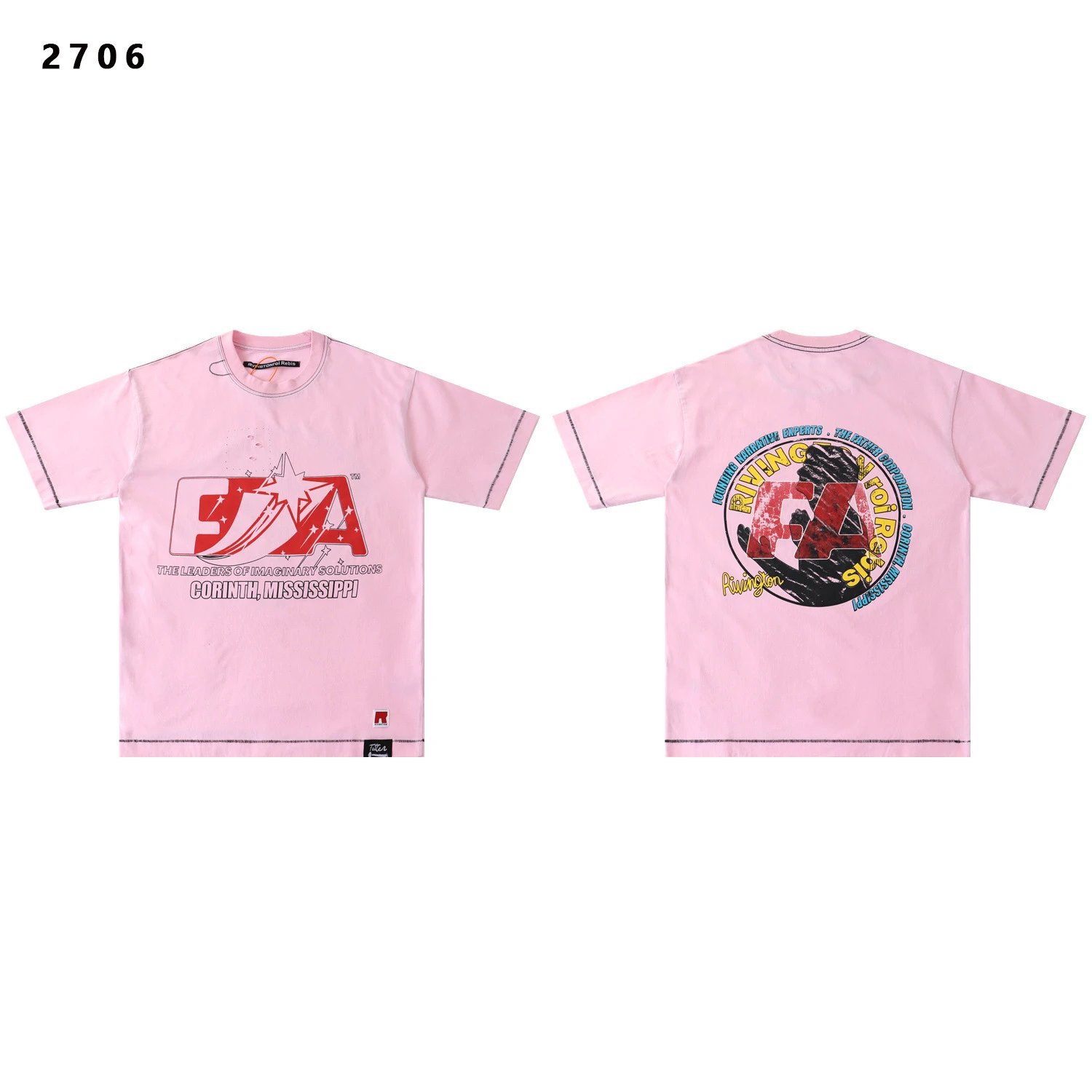 Rivington Roi Rebis T-Shirts Washed Graphic Print — 2706 Deep pink